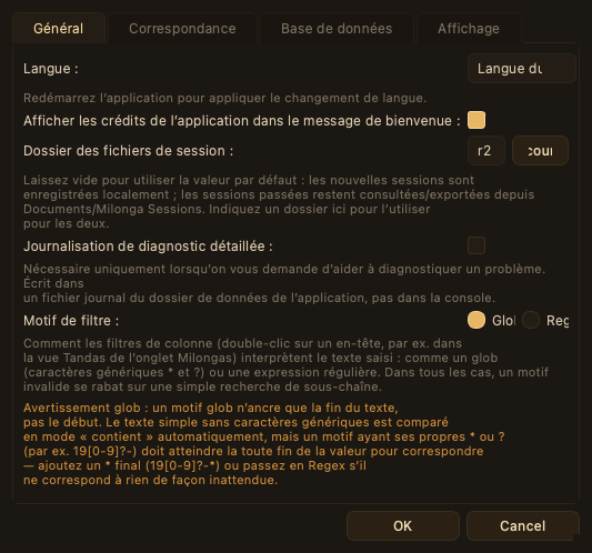 Préférences, onglet Général