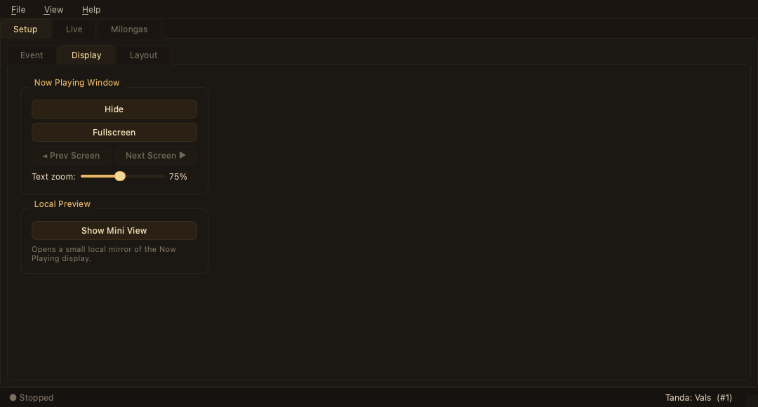Setup tab, Display sub-tab