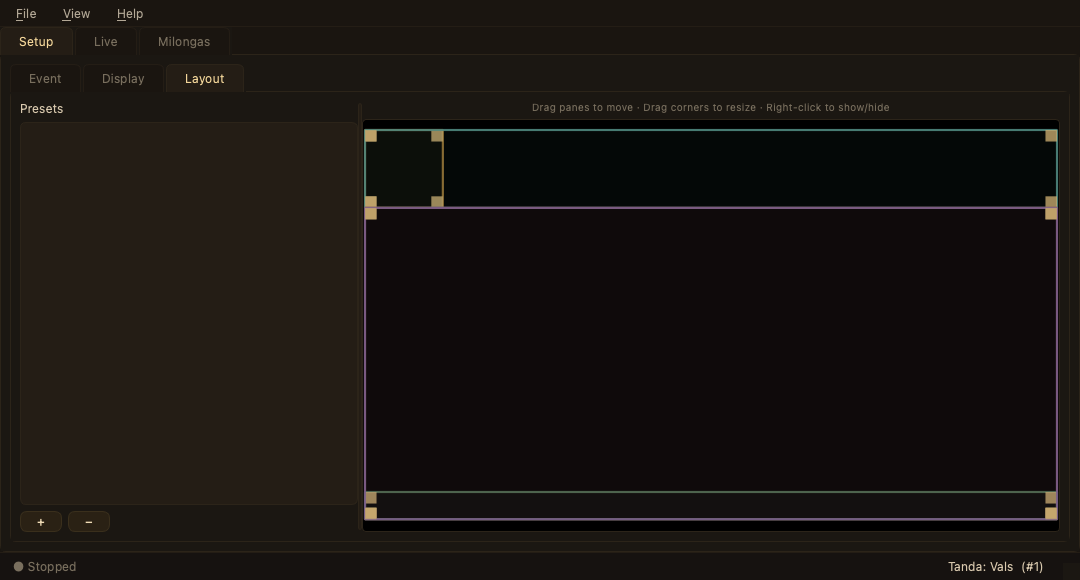 Setup tab, Layout sub-tab